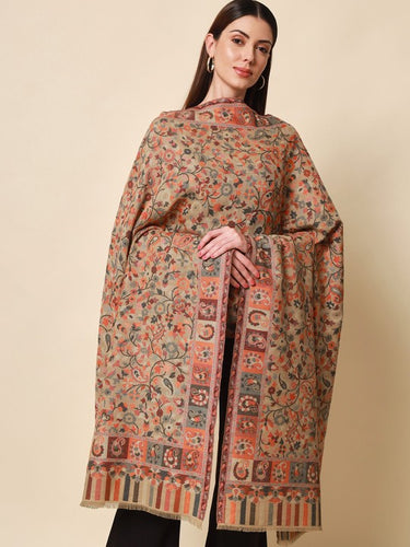 women-beige-&-orange-woven-design-woolen-shawl